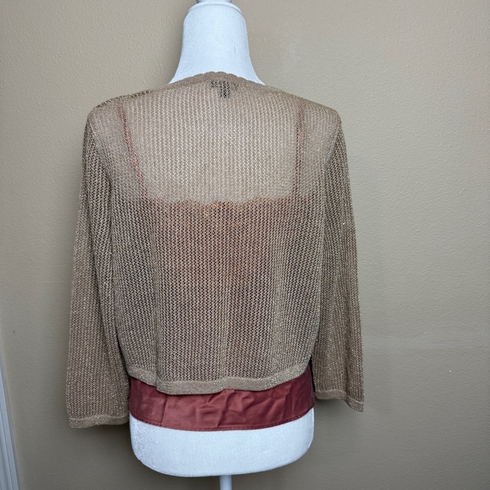 Talbots Open Stitch Scallop Gold Shrug Size Large - Picture 7 of 11